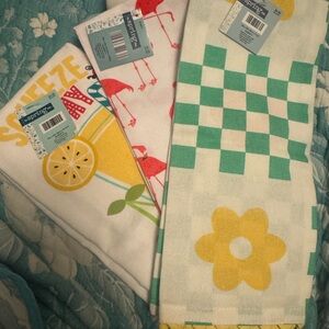 New Opal House Kitchen Towels Set of 3- Yellow, Green, White